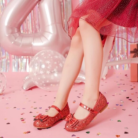 Girls Glitter Dress Shoes Princess For Flower Girls Flats Party Wedding Size 1 - Picture 2 of 12